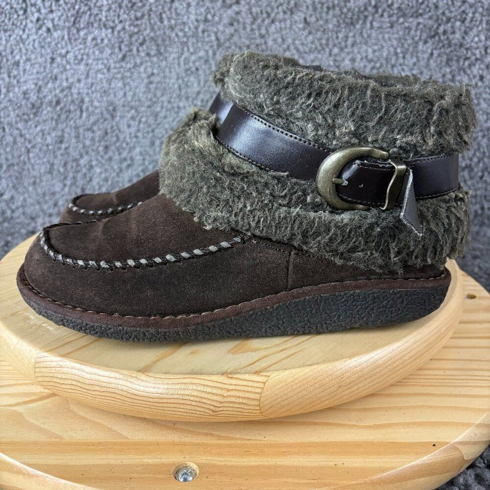 Bass Durango Suede Boots Womens 9 Brown Faux Fur Moc Toe Winter Ankle Booties